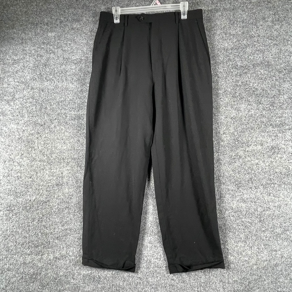 Hart Schaffner Marx Pants Mens 32x29 Black Wool Pleated Trousers Dress Slacks